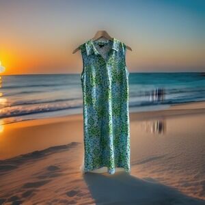 Talbots Jersey Polo Sleeveless Medallion Tiles Body Slimming Dress Medium/M EUC